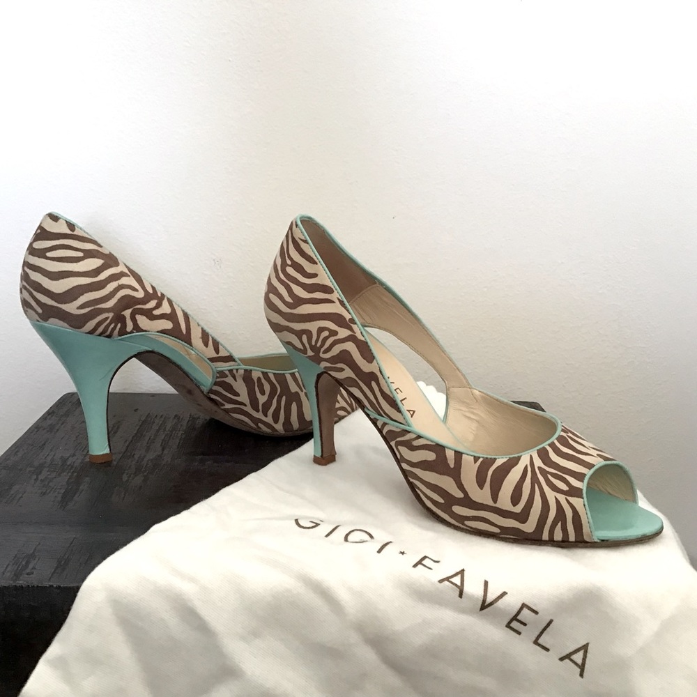 GiGi Favella Italian leather Megs suede and patent leather zebra heel, size 39